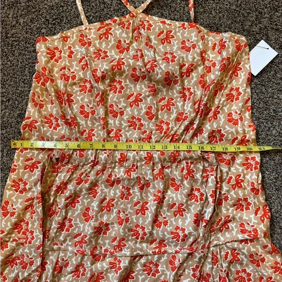 Joie Red Orange Cream Floral Midi Halter Dress size OX Large POSSIBLY Plus Size - Picture 13 of 13